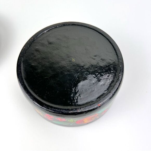 Vintage Russian Hand Painted Floral Lacquer Trinket Box Folk Art - Picture 6 of 9
